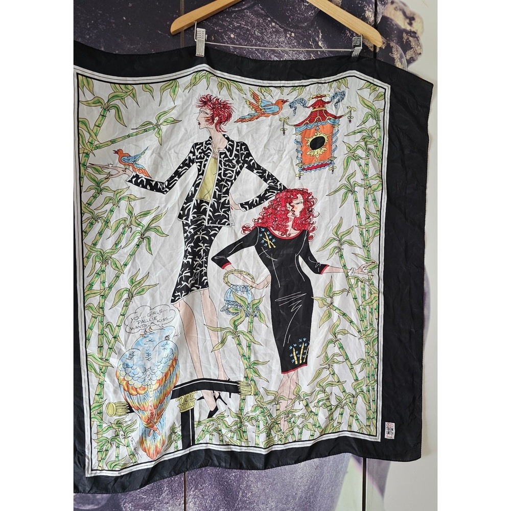 Thom Smith Atelier XXI Large Square Silk Scarf Fashion Illustration Bamboo Print - Picture 2 of 6